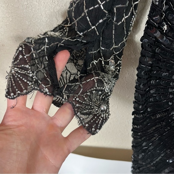 VINTAGE CHAMPELLYSE Great Gatsby Beaded Cocktail Long Sleeve Midi Dress - Picture 8 of 13